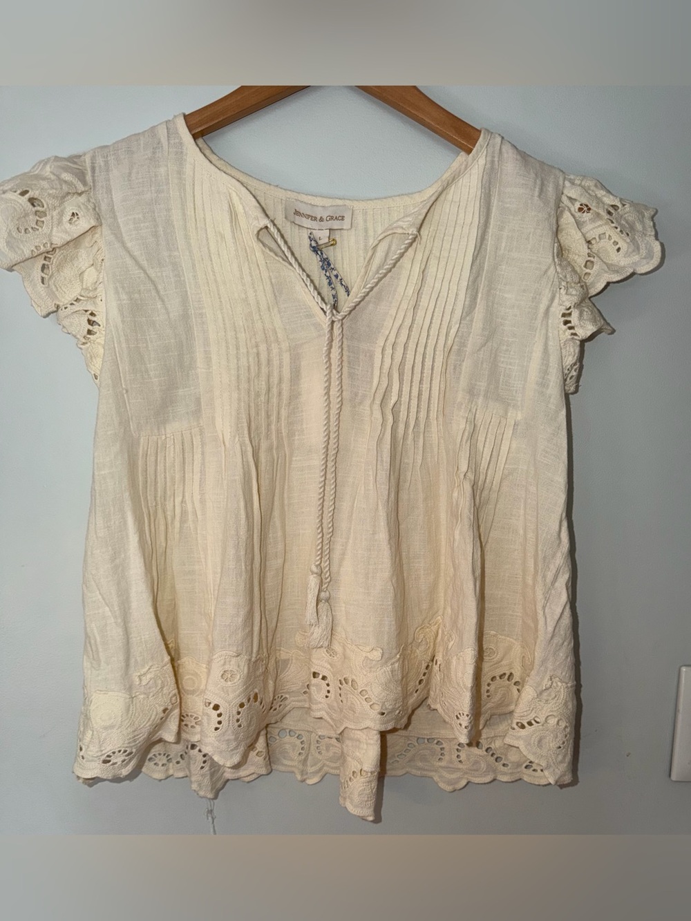 Anthropologie-Inspired Cream Eyelet Lace Pintuck Blouse NWT 🌷Jennifer & Grace